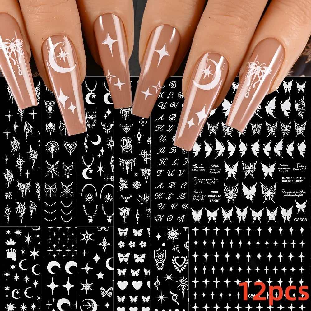 8Pcs Red Heart Nail Stickers 3D Bronzing Silver Gold Heart Shape Star & Moon Metal Totem Nail Slider Self-Adhesive DIY Nail Art*