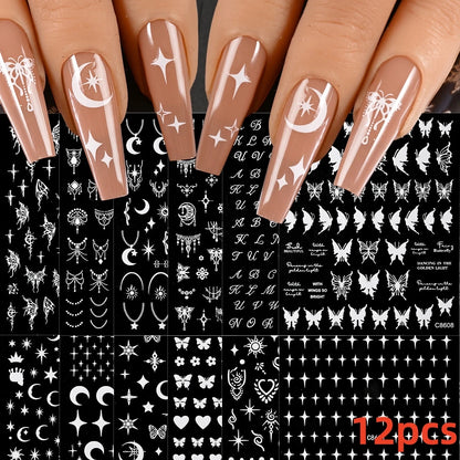 8Pcs Red Heart Nail Stickers 3D Bronzing Silver Gold Heart Shape Star & Moon Metal Totem Nail Slider Self-Adhesive DIY Nail Art*