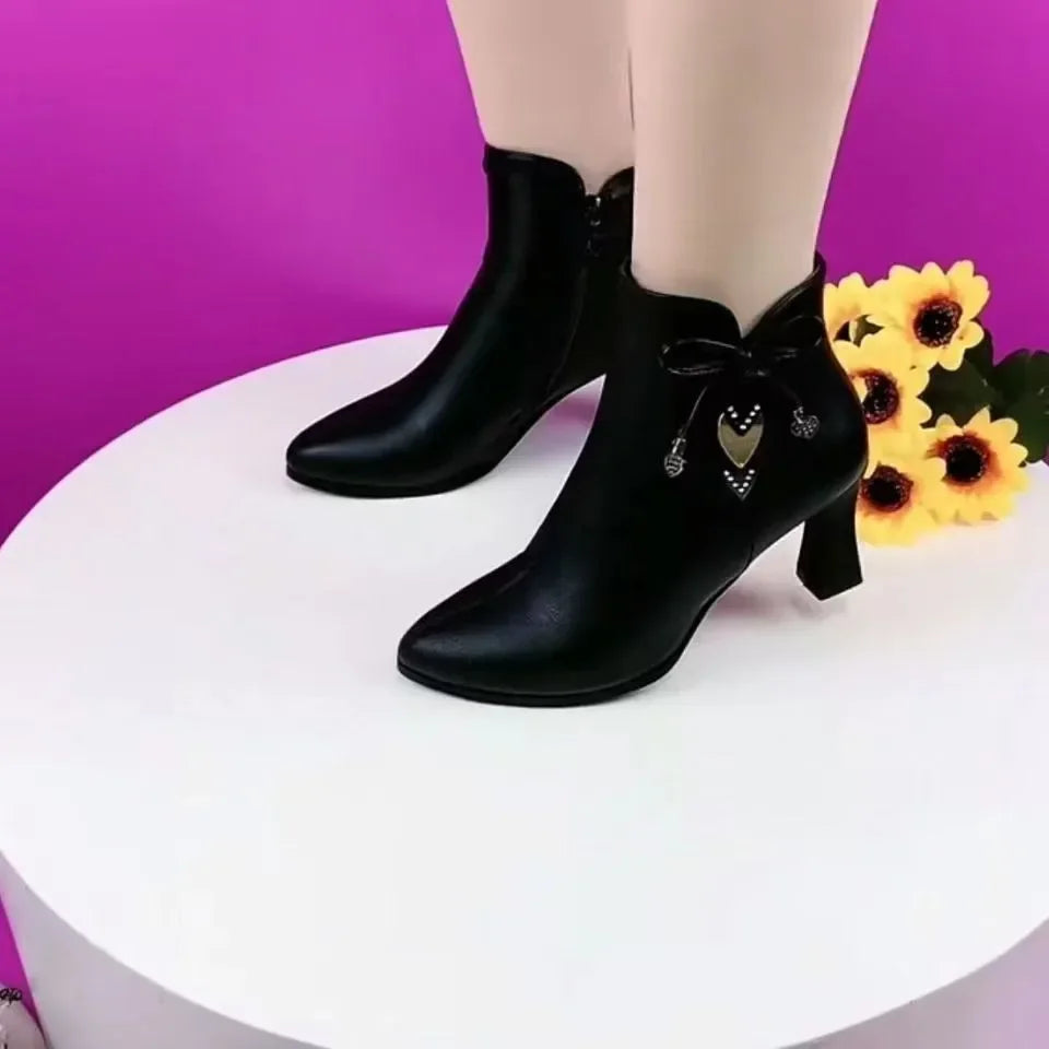 2023 high-heeled boots female spring and autumn single boots new women's shoes zip white waterproof Taiwan high-heeled shoes