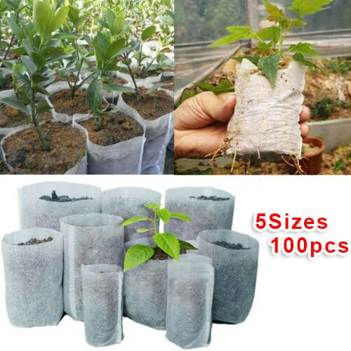 100Pcs Plant Grow Bags Biodegradable Nursery Bag Non-Woven Fabric Plant To Sow Flower Pots For For Garden Accessories Tools