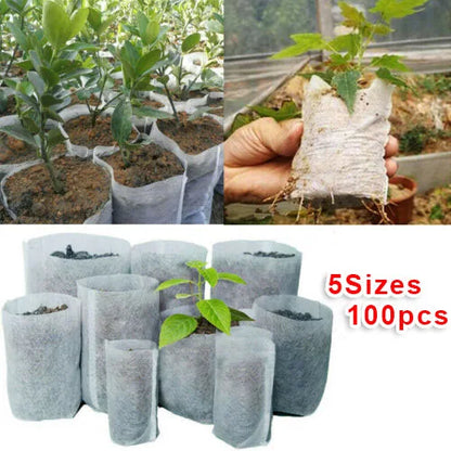 100Pcs Plant Grow Bags Biodegradable Nursery Bag Non-Woven Fabric Plant To Sow Flower Pots For For Garden Accessories Tools