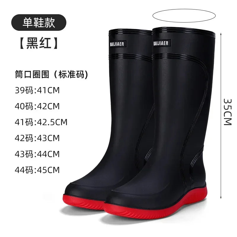 Men's Rain Boots Long Tube Water Shoes Non-slip Waterproof Safety Work Shoes Black Red Platform Cotton high-top outer wear