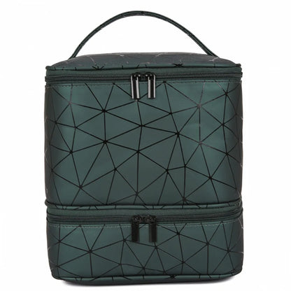 30 Grids PU Nylon Makeup Bag Double Layer Handbag Manicure Bag with Handle Professional Nail Case Travel Cosmetic Organizer Bag