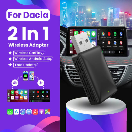 Wireless Android Auto Adapter Carplay Wireless Smart Bluetooth Dongle 2in1 For Dacia Spring Logan Sandero Stepway Duster Jogger