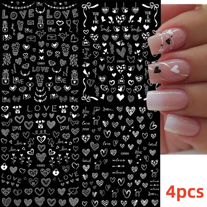 8Pcs Red Heart Nail Stickers 3D Bronzing Silver Gold Heart Shape Star & Moon Metal Totem Nail Slider Self-Adhesive DIY Nail Art*