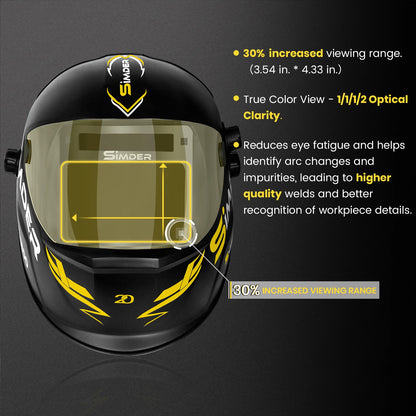 SSIMDER Welding Helmet Auto Darkening Large Viewing True Color Solar Powered Welding Hood with SIDE VIEW 4 Arc Sensor Wide Shade