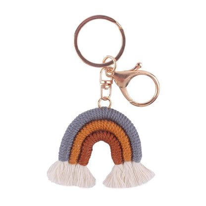 Lovely Hand Knitted Rainbow Tassel Keychain For Women Girl Cute Weave Key Ring Pendant Handbag Hanging Decoration Car Key Charms