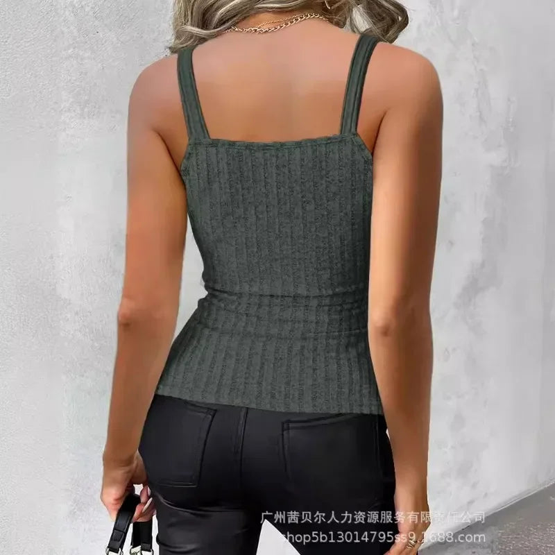 Summer New Women's Clothing Solid Color Camisole Retaining Ring Sunken Stripe Vest Top