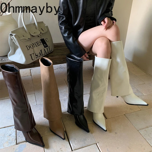 Designer Women Knee High Boots Fashion Pointed Toe Trouser Legs Long Booties Elegant High Heels Shoes Botas Mujer
