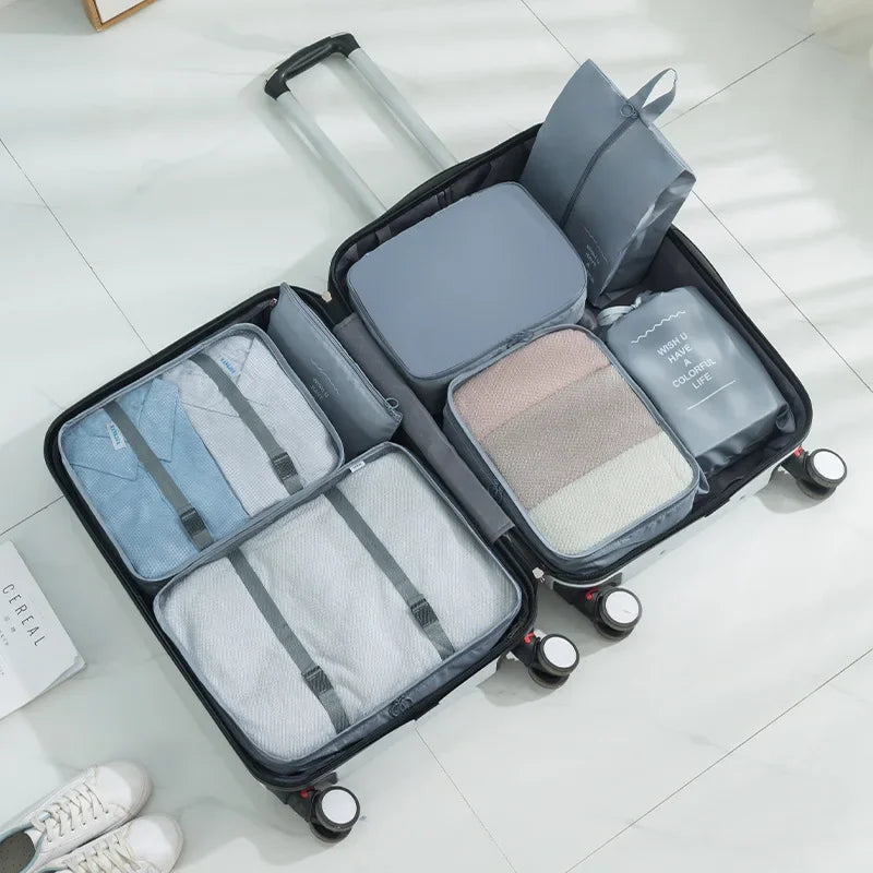 6/7 Pcs Set Travel Organizer Storage Bags Suitcase Packing Cubes Cases Portable Wardrobe Luggage Clothes Shoe Pouch Fold