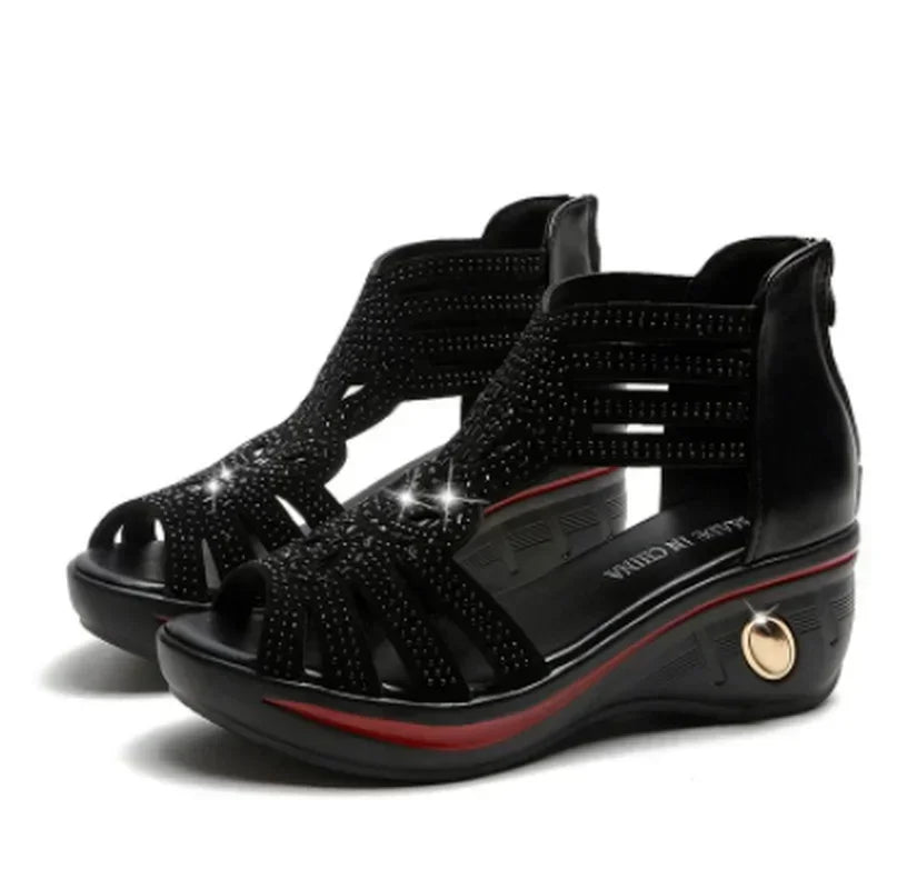 2024 New Fashion Wedge Sandals Women Summer Shoes Elegant Ladies Rome Hollow Out Sandals Female Sandalias Black Wedge Heels