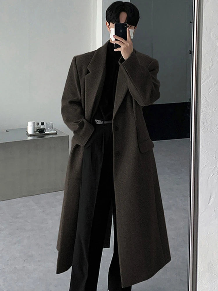 Mauroicardi Autumn Winter Long Thick Warm Soft Fitted Woolen Coat Men Single Breasted Cool Luxury Chic Wool Blends Overcoat 2024