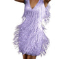 Chic Summer Dress Pure Colors Open Back Wear-resistant Sexy Night Club Wear Tassel Dress