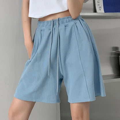 Lucyever Blue Pink Black Women's Shorts 2025 Summer High Waist Wide Leg Shorts for Women Casual Loose Soft Sports Short Pants