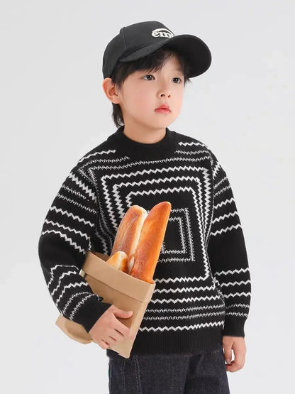 Korean Children's Sweaters Retro Style Boys Fall and Winter Thickening New Winter Baby Knit Shirt Lapel Polo Collar Knit Sweater