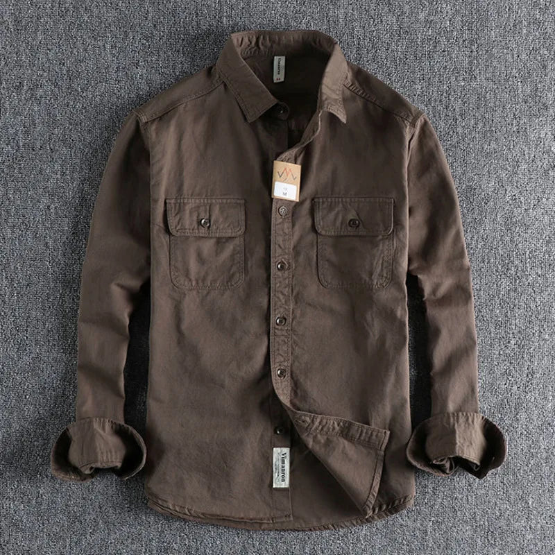 Ameikeji British Style Retro Long Sleeve Shirt Coat Men Spring  Autumn Twill Cotton Versatile Solid Color Male Cargo Work Shirts