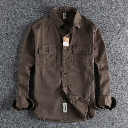 Ameikeji British Style Retro Long Sleeve Shirt Coat Men Spring  Autumn Twill Cotton Versatile Solid Color Male Cargo Work Shirts