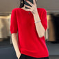 Fashion short sleeve 100% merino wool sweater basic O-neck cashmere women's knitted top pullover sweater top