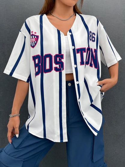Boston Number 92 Baseball Tshirt Women Fashion Trend Button Baseball Jersey Streetwear SportTshirt Oversized Casual Training Tee