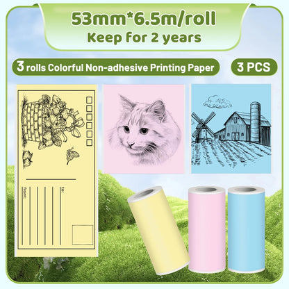 Phomemo T02 Thermal Printer Paper Thermal Sticker BPA Free for Journal Photo Picture Texts Study Notes To Do List 3rolls/box