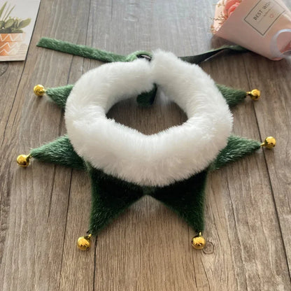 Christmas Holiday Dress Up Bibs for Pet | Cat Accessories Xmas Red Green Plush Scarf with Bell Cute New Year Necklace Costume