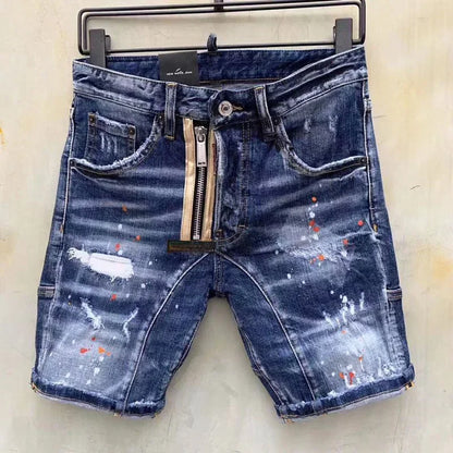 New Summer Men Blue Denim Shorts Italian Style Male Shorts Jeans High Quality Male Stretch Fit Ripped Denim Jeans Shorts Size 38