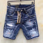 New Summer Men Blue Denim Shorts Italian Style Male Shorts Jeans High Quality Male Stretch Fit Ripped Denim Jeans Shorts Size 38
