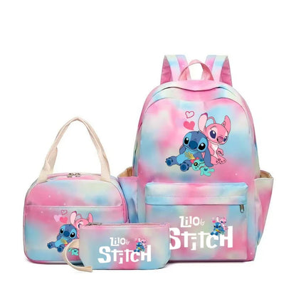3pcs Stitch Kids Girl Backpack, Anime Tote Shoulder Handbag, Casual Outdoor Travel Sport Daypack With Lunch Bag Pencil bag