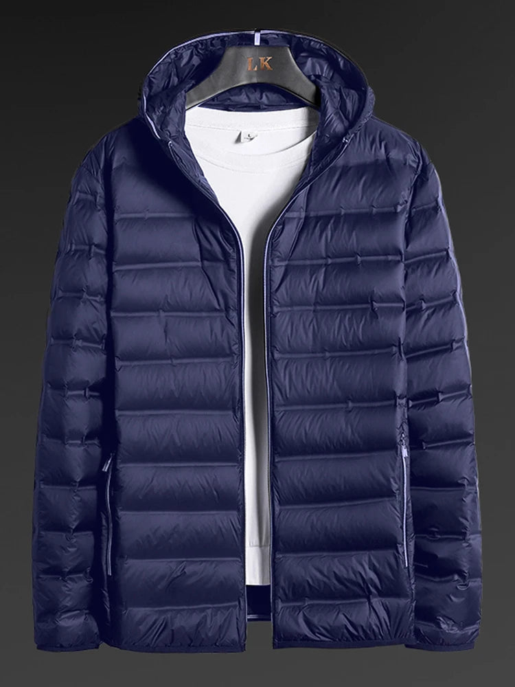 Large Size Winter Hooded Ultra Light Down Jacket Men Windbreaker Outwear 90% White Duck Down Padded Puffer Warm Coat 6XL 7XL 8XL