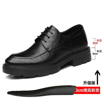 5 8 10 Cm Heel Shoes Men Fashion Casual Cow Leather Men's Dress Shoes British Breathable Groom Platform Wedding Shoes Male