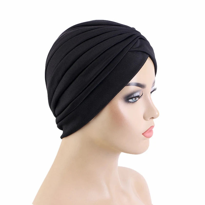 New Women Gold Silver Turban Hats Chemo Bandana Hijab Pleated Indian Cap Turbante Hat Ladies Hair Loss Headscarf Muslim Headwear