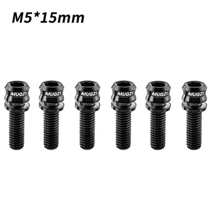 MUQZI 6PCS Titanium Bolts M5x15 M5x17 Bicycle Handlebar Stem Screw With Washer