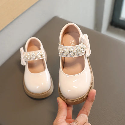 Children Fashion Pearl Leather Shoes Baby Girls Soft Bottom Party Princess Shoes Kids Non-slip Casual Flats Infant shoes