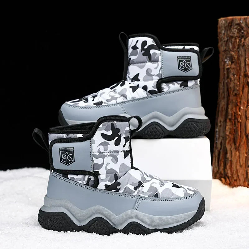 Winter Children Snow Warm Boots Fur Shoes Boys Sneaker Rubber Hiking Shoe Fashion Children Shoes Waterproof Leather Boots Kids