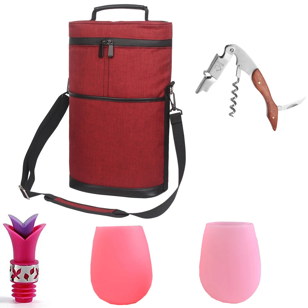 Soft Cooler Wine Bottle Insulated Bag for Wine Thermal 2 Drink Bottle 750ml Beer Outdoor Bag for Travel Carrier Tote Wine Glass