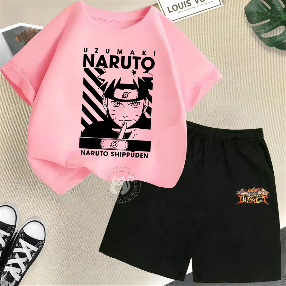 Summer Boys & Girls 100% Cotton T-shirt + Shorts Cartoon Naruto Creative Fashion street casual comfortable kids wear