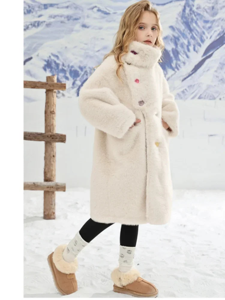Girl's Fur Coat Medium Long Fur Integrated Coat 2024 Winter New Children's Faux Mink Fur Sweater