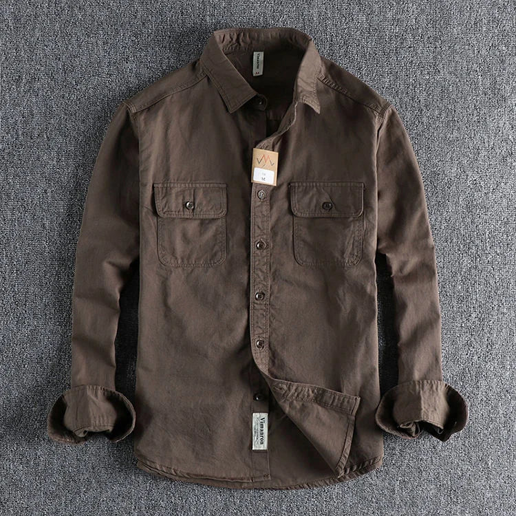 Ameikeji British Style Retro Long Sleeve Shirt Coat Men Spring  Autumn Twill Cotton Versatile Solid Color Male Cargo Work Shirts