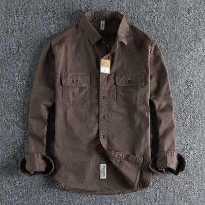 Ameikeji British Style Retro Long Sleeve Shirt Coat Men Spring  Autumn Twill Cotton Versatile Solid Color Male Cargo Work Shirts
