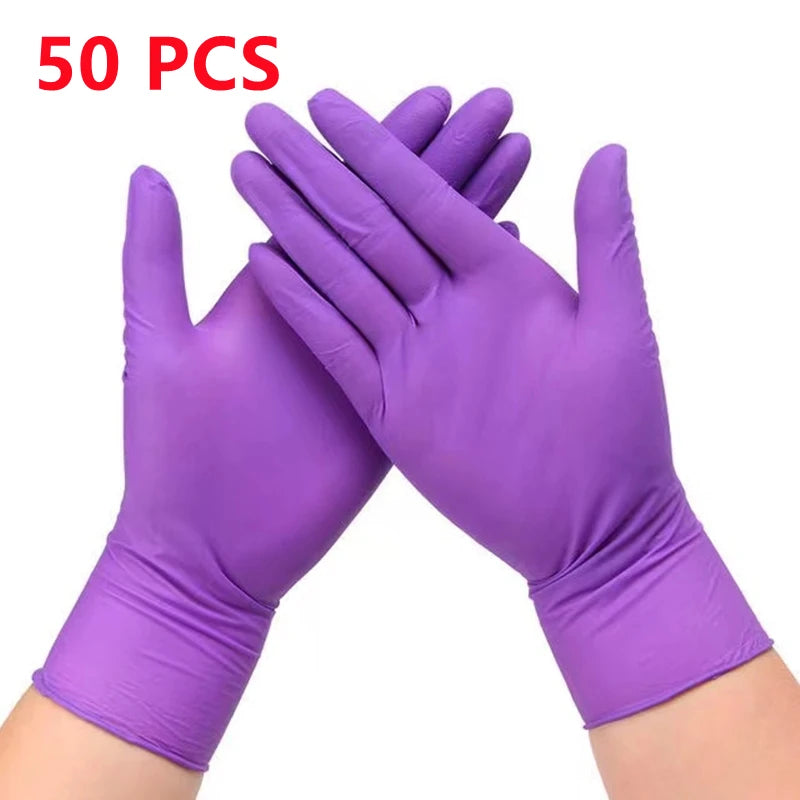 20/50/100PCS Disposable Nitrile Gloves Purple Waterproof Non-Slip Glove for Work Kitchen Household Cleaning Beauty Salon Haircut