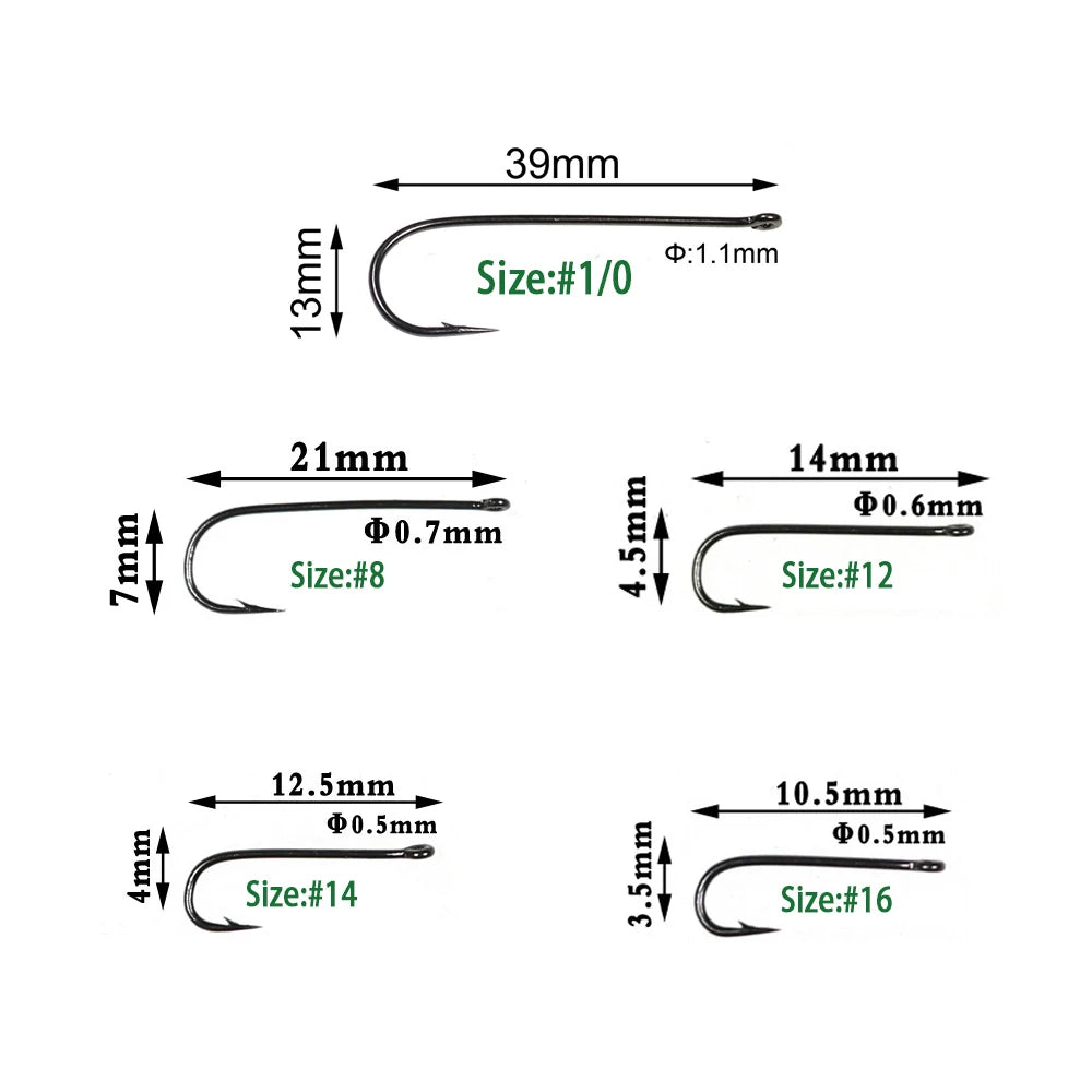 Wifreo 100PCS Aberdeen Long Shank Fish Hook Saltwater Fresh Water Fishing Hooks Sabiki Rig Streamer Fly Hook Size 16 to  2/0 3/0