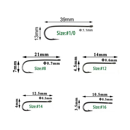 Wifreo 100PCS Aberdeen Long Shank Fish Hook Saltwater Fresh Water Fishing Hooks Sabiki Rig Streamer Fly Hook Size 16 to  2/0 3/0