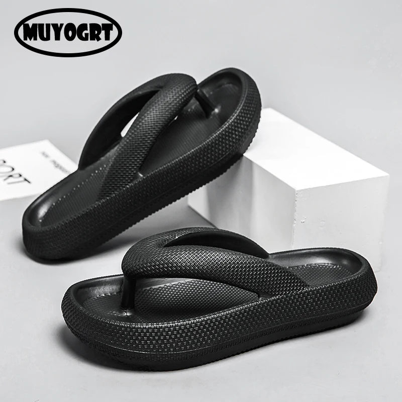 Men'S Platform Flip Flops Summer Soft Sole Eva Slippers For Men Outdoor Casual Beach Shoes Home Non-Slip Bathroom Slides Shoes