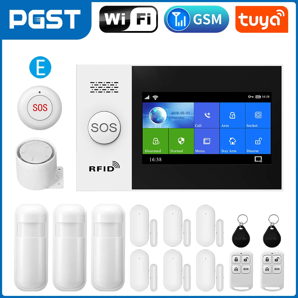 PGST PG-107 Tuya Wireless Home WIFI GSM Home Security With Motion Detector Sensor Burglar Alarm System APP Control Support Alexa