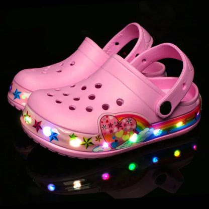 LED Flashing Girl Boy Kids Sneaker Hole Sandals First Walker Children's Boots In Summer Hollow Baby Beach Shoes