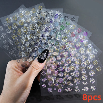8Pcs Red Heart Nail Stickers 3D Bronzing Silver Gold Heart Shape Star & Moon Metal Totem Nail Slider Self-Adhesive DIY Nail Art*