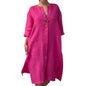 Soft Fabric Women Dress Button V-neck Dress Women's Loose V Neck A-line Midi Dress with Three Quarter Sleeves for Wear