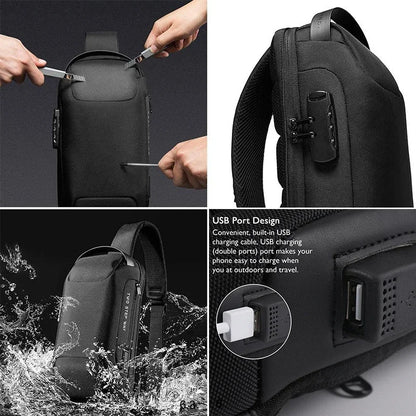 Geestock Men's Crossbody Bag with USB Charging Port Anti-Theft Shoulder Bags Waterproof Oxford Sling Bag Multifunction Chest bag