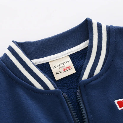 2024 Autumn Winter Boys Zipper Jacket Kids Fleece Outerwear Baby Embroidery Letters Baseball Uniform Children V-Neck Casual Top