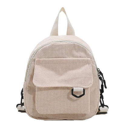 Fashion Women Mini Backpack Solid Color Corduroy Small Backpacks Simple Casual Student Bookbags Traveling Backpacks